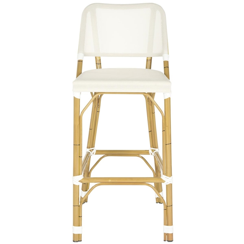 Safavieh Deltana PE Wicker and Aluminum Bar Stool in Beige