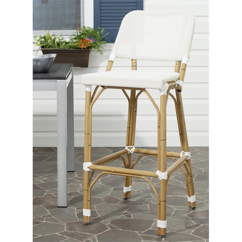 Safavieh Deltana PE Wicker and Aluminum Bar Stool in Beige