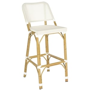 Safavieh Deltana PE Wicker and Aluminum Bar Stool in Beige
