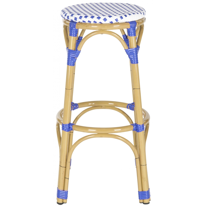 Safavieh Kipnuk Outdoor-Indoor PE Rattan Stool in Blue and White