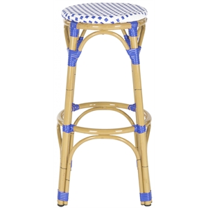 Safavieh Kipnuk Outdoor-Indoor PE Rattan Stool in Blue and White