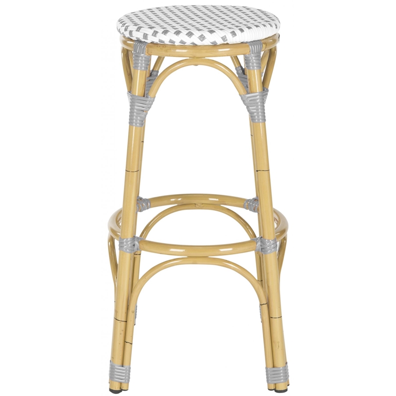 Safavieh Kipnuk Outdoor-Indoor PE Rattan Stool in Gray and White