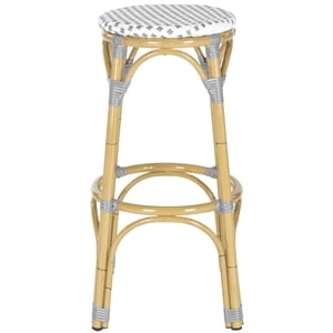 Safavieh Kipnuk Outdoor-Indoor PE Rattan Stool in Gray and White
