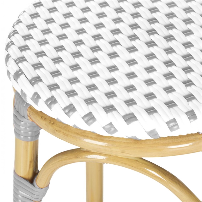 Safavieh Kipnuk Outdoor-Indoor PE Rattan Stool in Gray and White