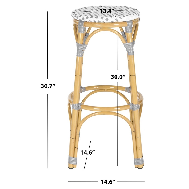 Safavieh Kipnuk Outdoor-Indoor PE Rattan Stool in Gray and White