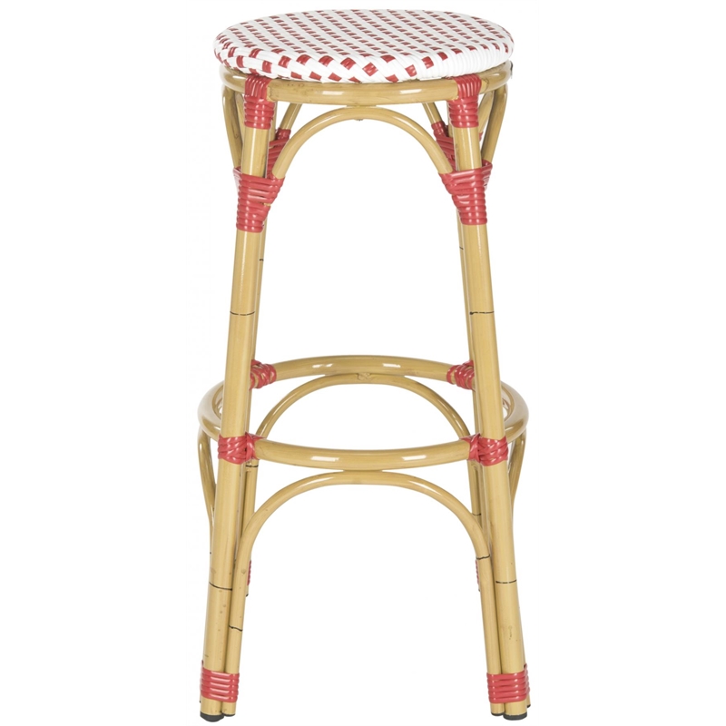 Safavieh Kipnuk Outdoor-Indoor PE Rattan Stool in Red and White