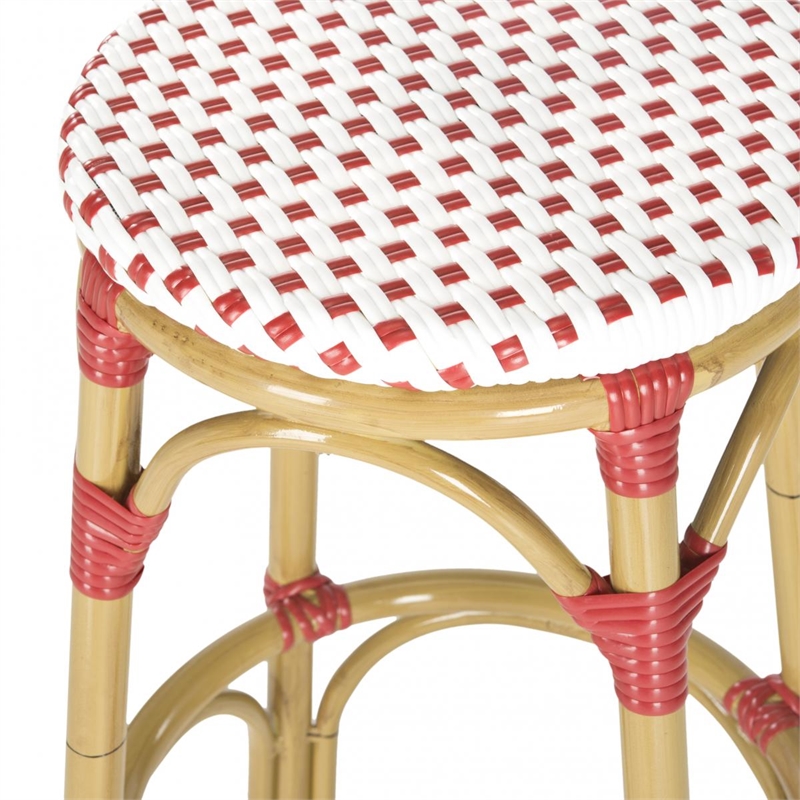 Safavieh Kipnuk Outdoor-Indoor PE Rattan Stool in Red and White