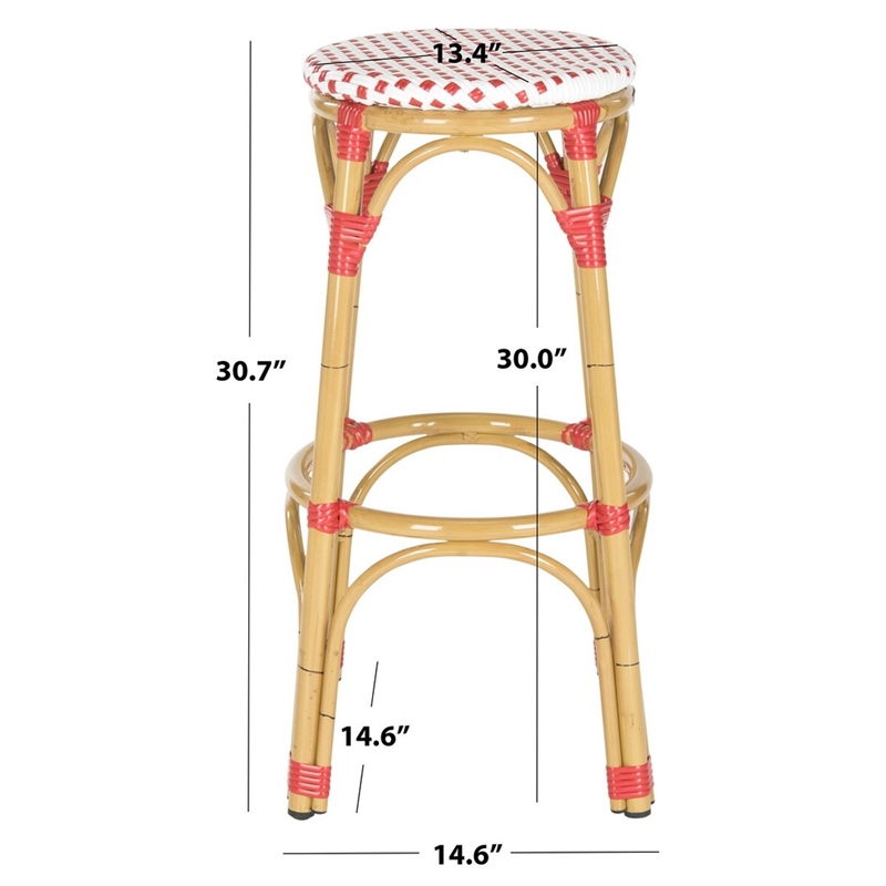 Safavieh Kipnuk Outdoor-Indoor PE Rattan Stool in Red and White