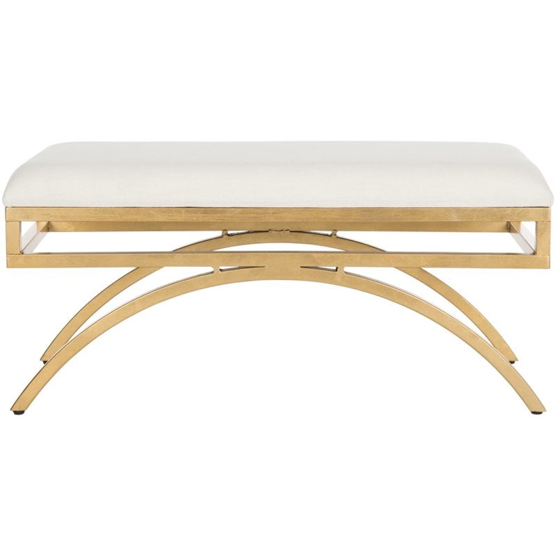 Safavieh Moon Arc Faux Leather Bench in Light Beige and Gold