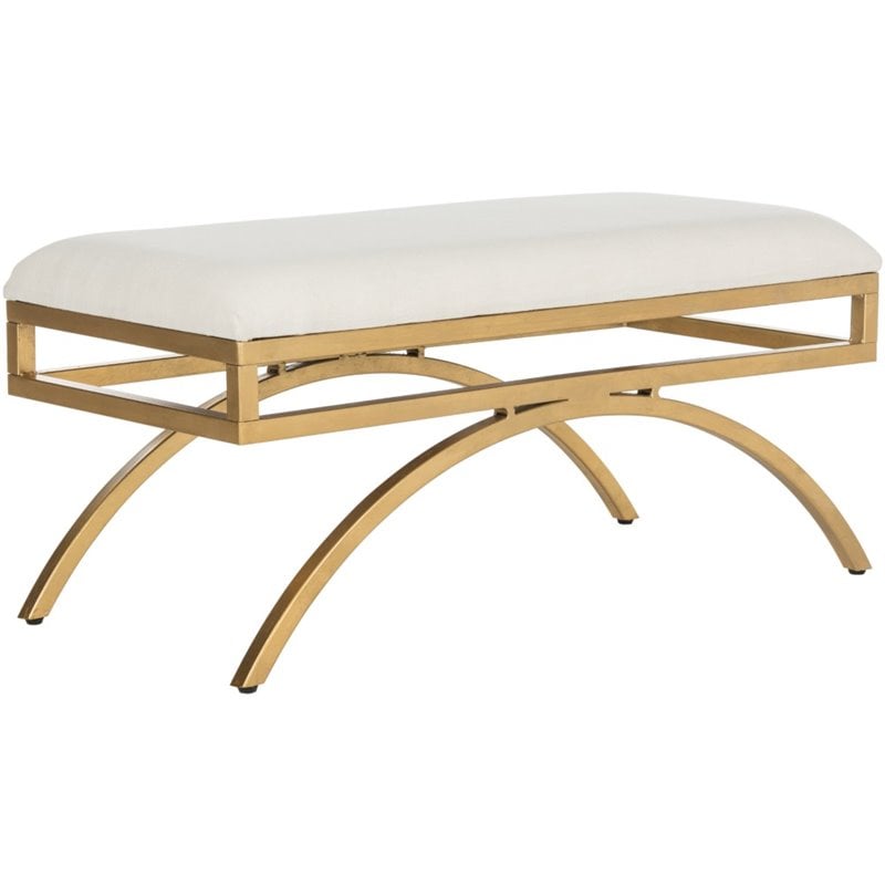 Safavieh Moon Arc Faux Leather Bench in Light Beige and Gold