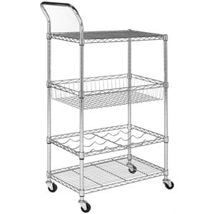 safavieh carmen 4 tier adjustable steel wire mesh cart in chrome