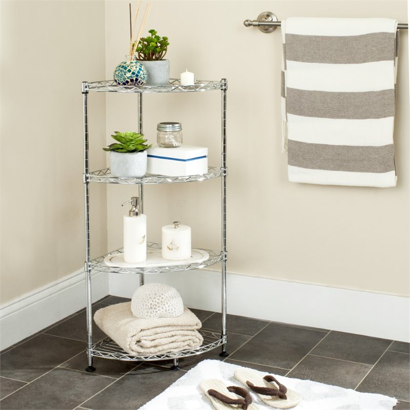 Safavieh Damaris 4 Shelf Corner Steel Rack in Chrome