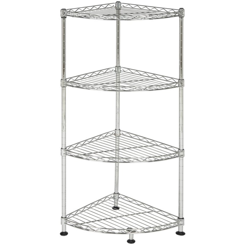 Safavieh Damaris 4 Shelf Corner Steel Rack in Chrome
