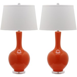 Safavieh Blanche Ceramic Gourd Table Lamp in Orange and Off White (Set of 2)