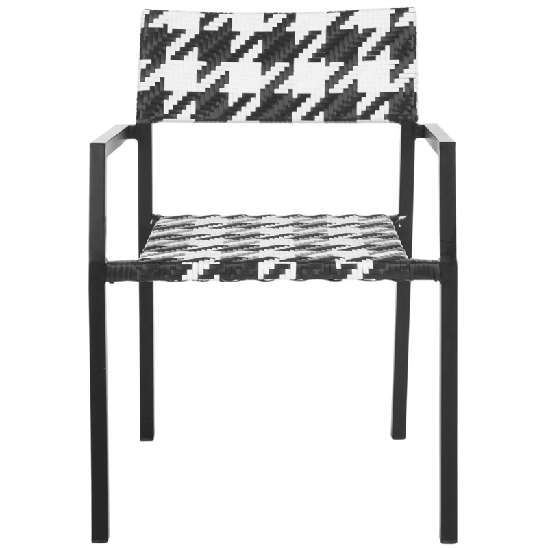 Safavieh Halden Aluminum and PE Wicker Seat Arm Chair in White/Black