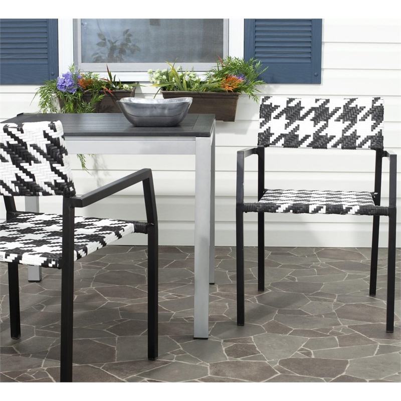 Safavieh Halden Aluminum and PE Wicker Seat Arm Chair in White/Black