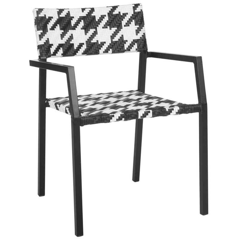 Safavieh Halden Aluminum and PE Wicker Seat Arm Chair in White/Black