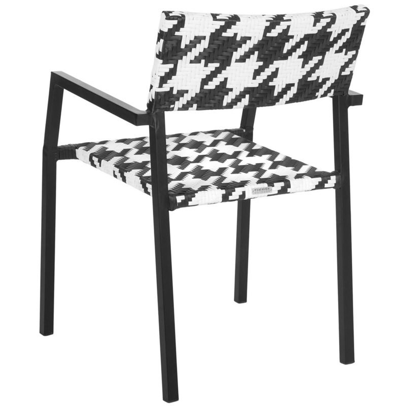 Safavieh Halden Aluminum and PE Wicker Seat Arm Chair in White/Black