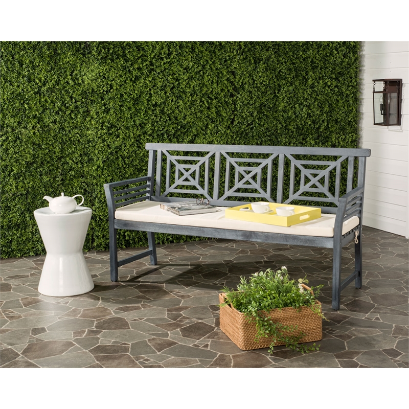 Safavieh Del Mar 3 Seat Bench in Ash Gray/Beige