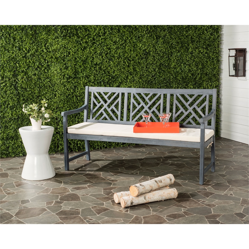 Safavieh Bradbury 3 Seat Bench in Ash Gray/Beige