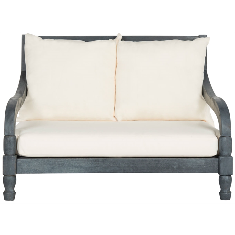 Safavieh Pomona Outdoor Acacia Wood Lounger in Ash Gray and Beige