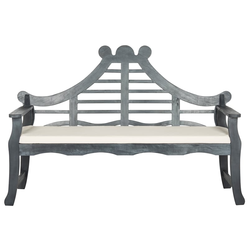 Safavieh Azusa Solid Wood Traditional Bench in Ash Gray and Beige