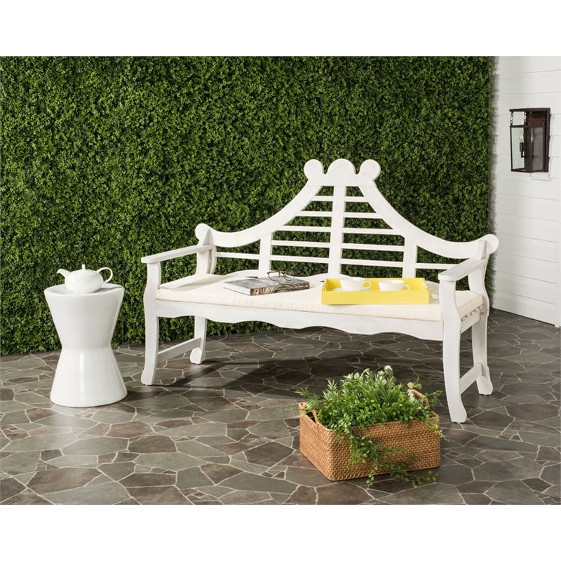 Safavieh Azusa Outdoor Wood Bench in Antique White