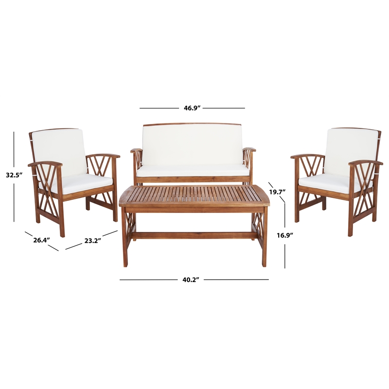 Safavieh Fontana Wood 4 Piece Outdoor Set  in Natural / Beige