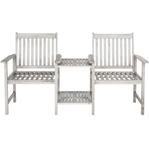 Safavieh Brea Solid Wood Twin Seat Bench in Gray