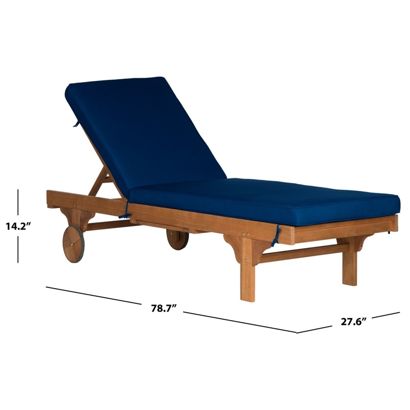 Safavieh Newport Chaise Lounge Chair With Side Table in Natural / Navy