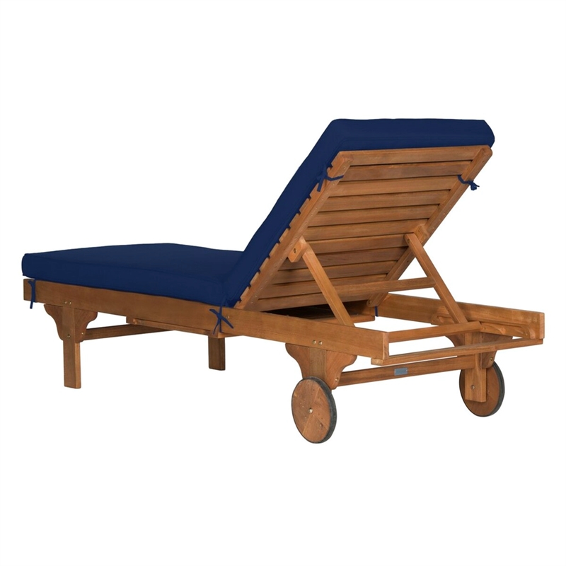 Safavieh Newport Chaise Lounge Chair With Side Table in Natural / Navy