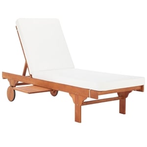 Safavieh Newport Chaise Lounge Chair With Side Table in Natural / Beige