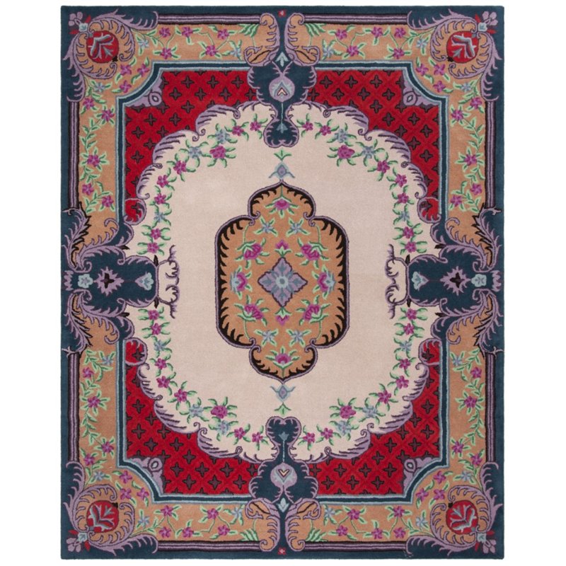 Safavieh Bellagio 4' x 6' Hand Tufted Wool Rug in Ivory and Pink