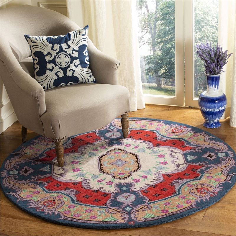 Safavieh Bellagio 5' Round Hand Tufted Wool Rug in Ivory and Pink