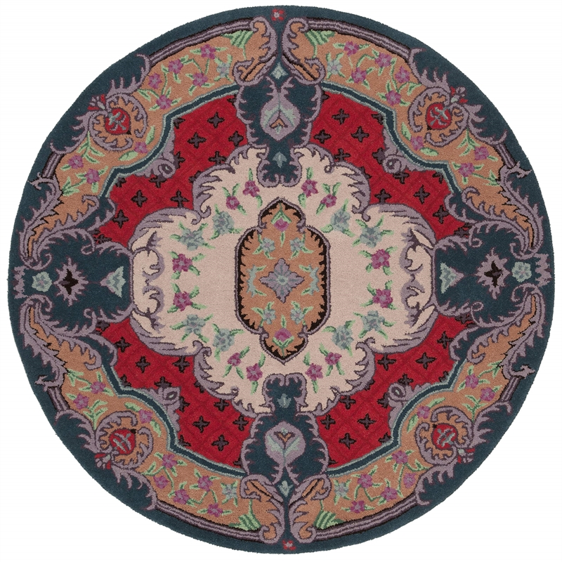 Safavieh Bellagio 5' Round Hand Tufted Wool Rug in Ivory and Pink