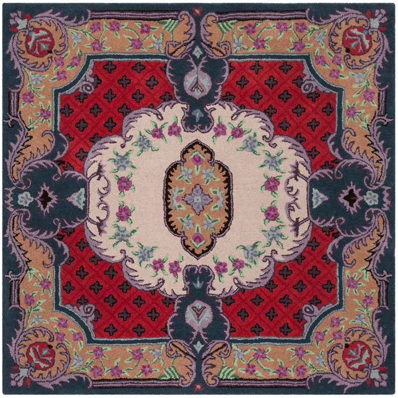 Safavieh Bellagio 5' Square Hand Tufted Wool Rug in Ivory and Pink