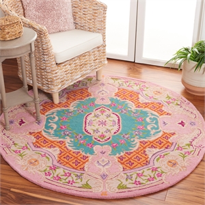 Safavieh Bellagio 5' Round Hand Tufted Wool Rug in Blue and Pink