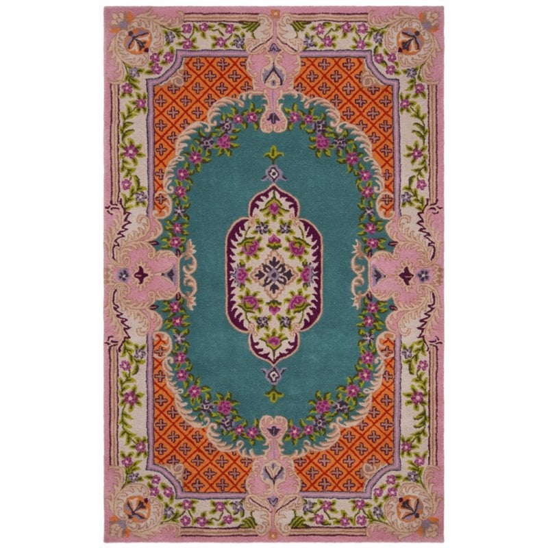 Safavieh Bellagio 5' Round Hand Tufted Wool Rug in Blue and Pink