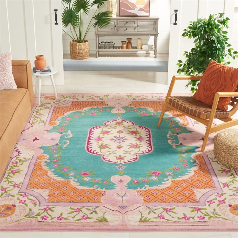 Safavieh Bellagio 8' x 10' Hand Tufted Wool Rug in Blue and Pink