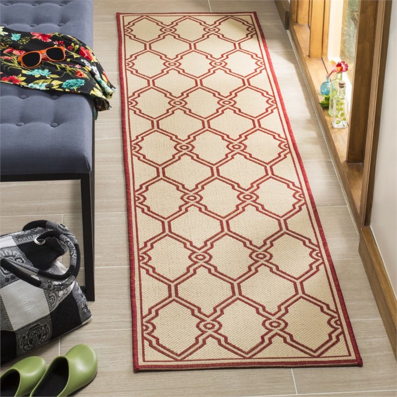 Safavieh Linden 100 2' x 8' Runner Rug in Red and Creme