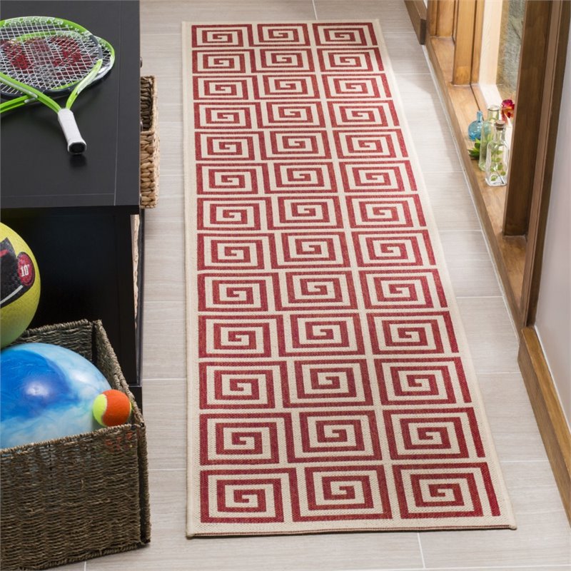 Safavieh Linden 100 2' x 8' Runner Rug in Red and Creme