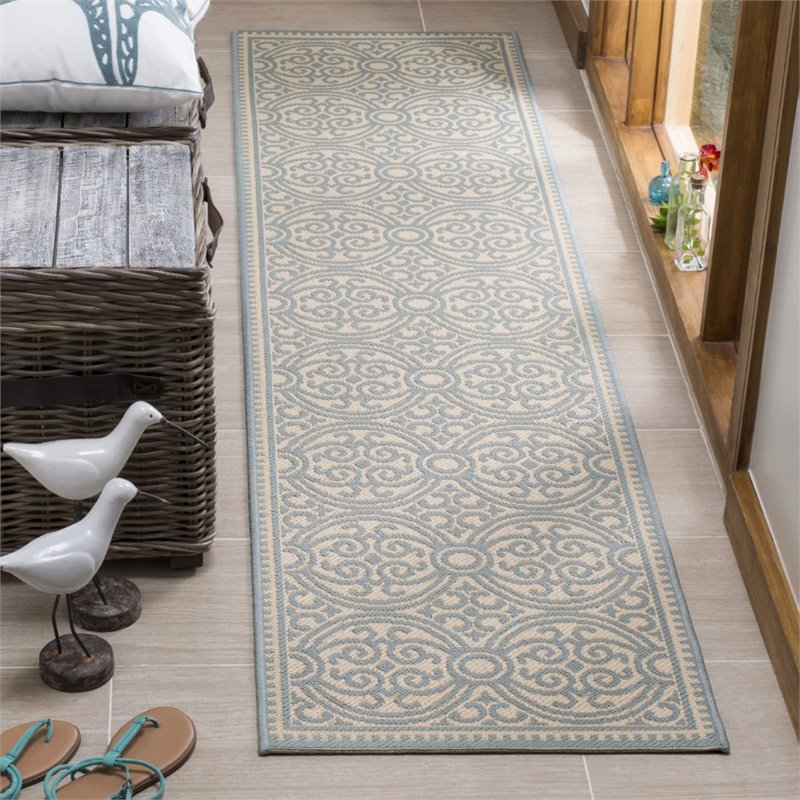 Safavieh Linden 100 2' x 8' Runner Rug in Aqua and Cream
