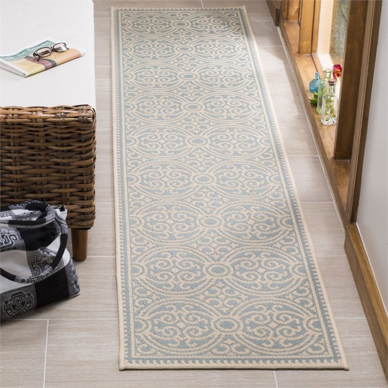 Safavieh Linden 100 2' x 8' Runner Rug in Cream and Aqua