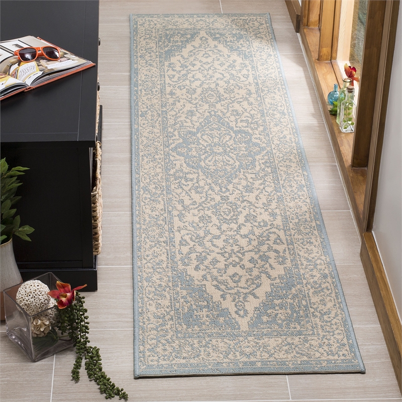 Safavieh Linden 100 2' x 8' Runner Rug in Cream and Aqua