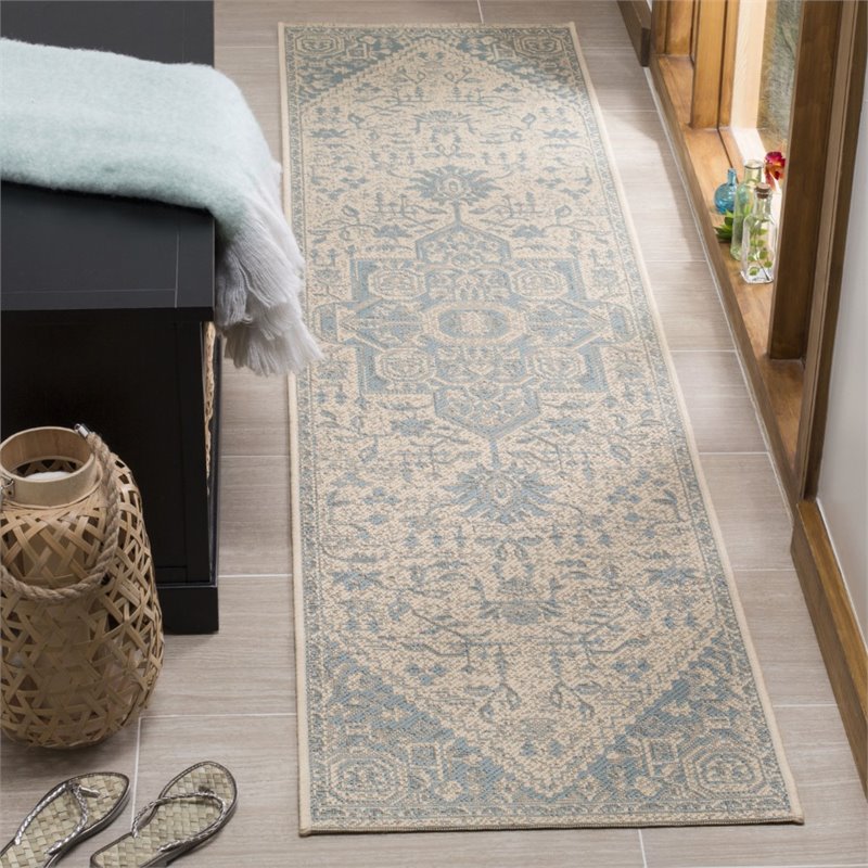 Safavieh Linden 100 2' x 8' Runner Rug in Aqua and Cream