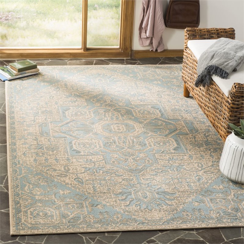 Safavieh Linden 100 4' x 6' Rug in Aqua and Cream