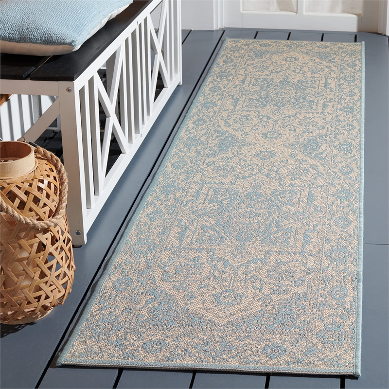 Safavieh Linden 100 2' x 8' Runner Rug in Cream and Aqua