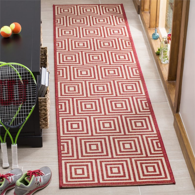 Safavieh Linden 100 2' x 8' Runner Rug in Red and Creme