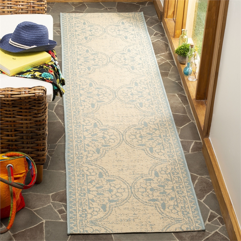 Safavieh Linden 100 2' x 8' Runner Rug in Aqua and Cream