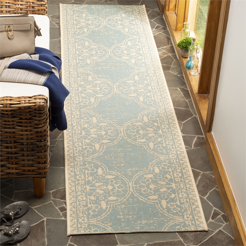 Safavieh Linden 100 2' x 8' Runner Rug in Cream and Aqua